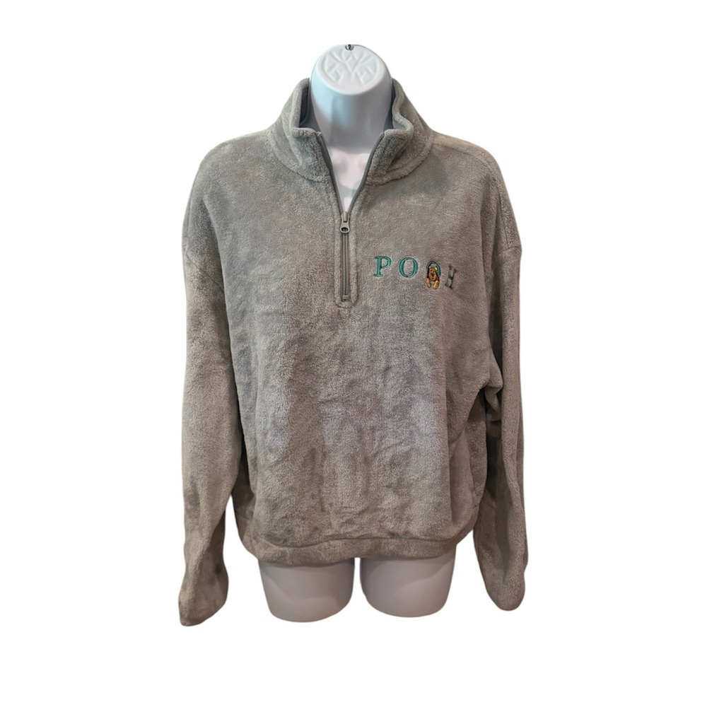 Disney Winnie the Pooh Grey Fleece Quarter Zip Pullover Sweater Womens Small